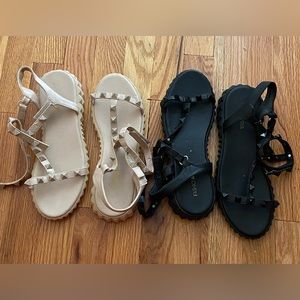Nude and black Fashion nova studded sandals